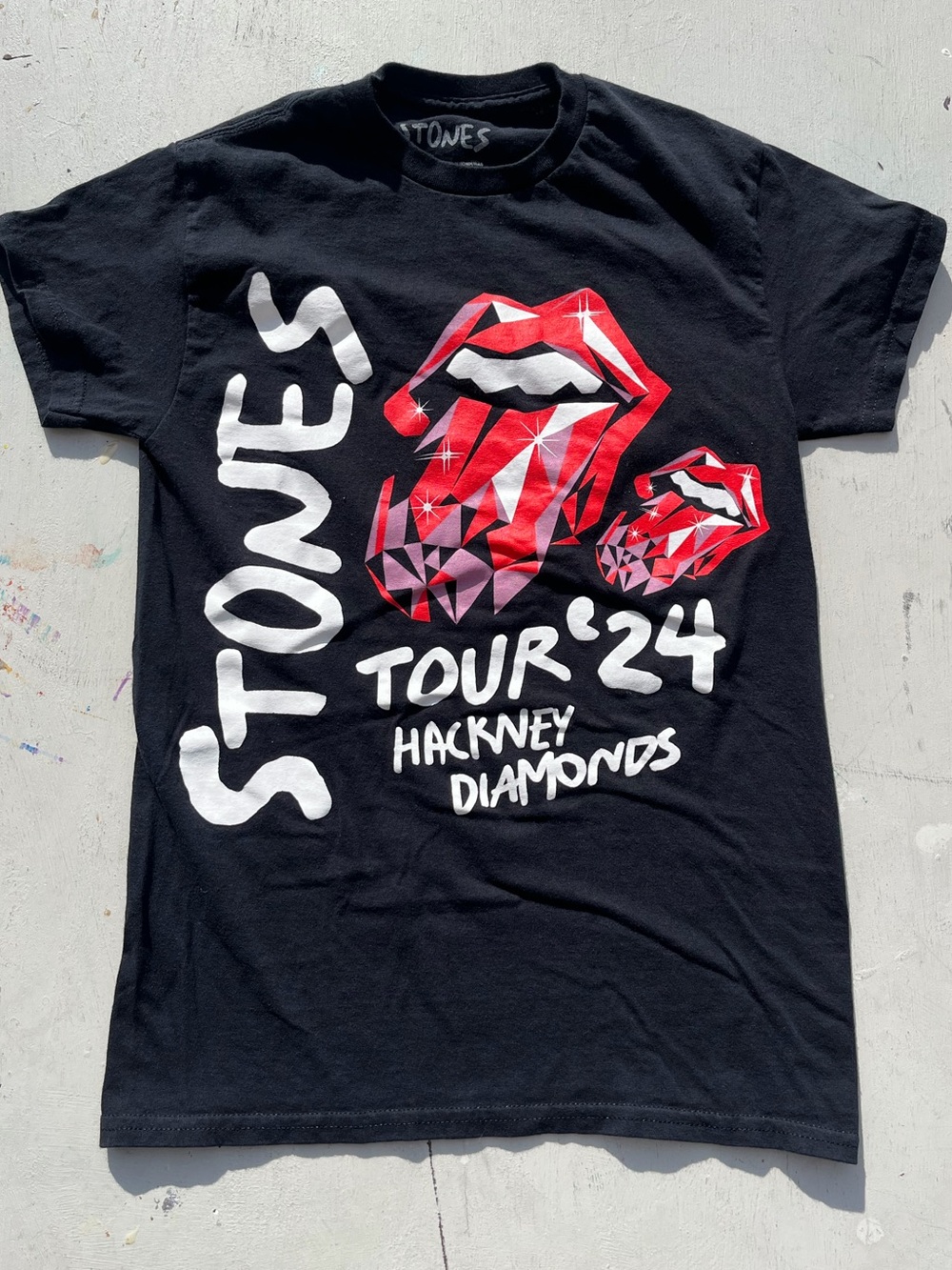 Women's Rolling Stones T-Shirt Black Logo S Spell-Out Rock 2024 Tour Hackney 70s